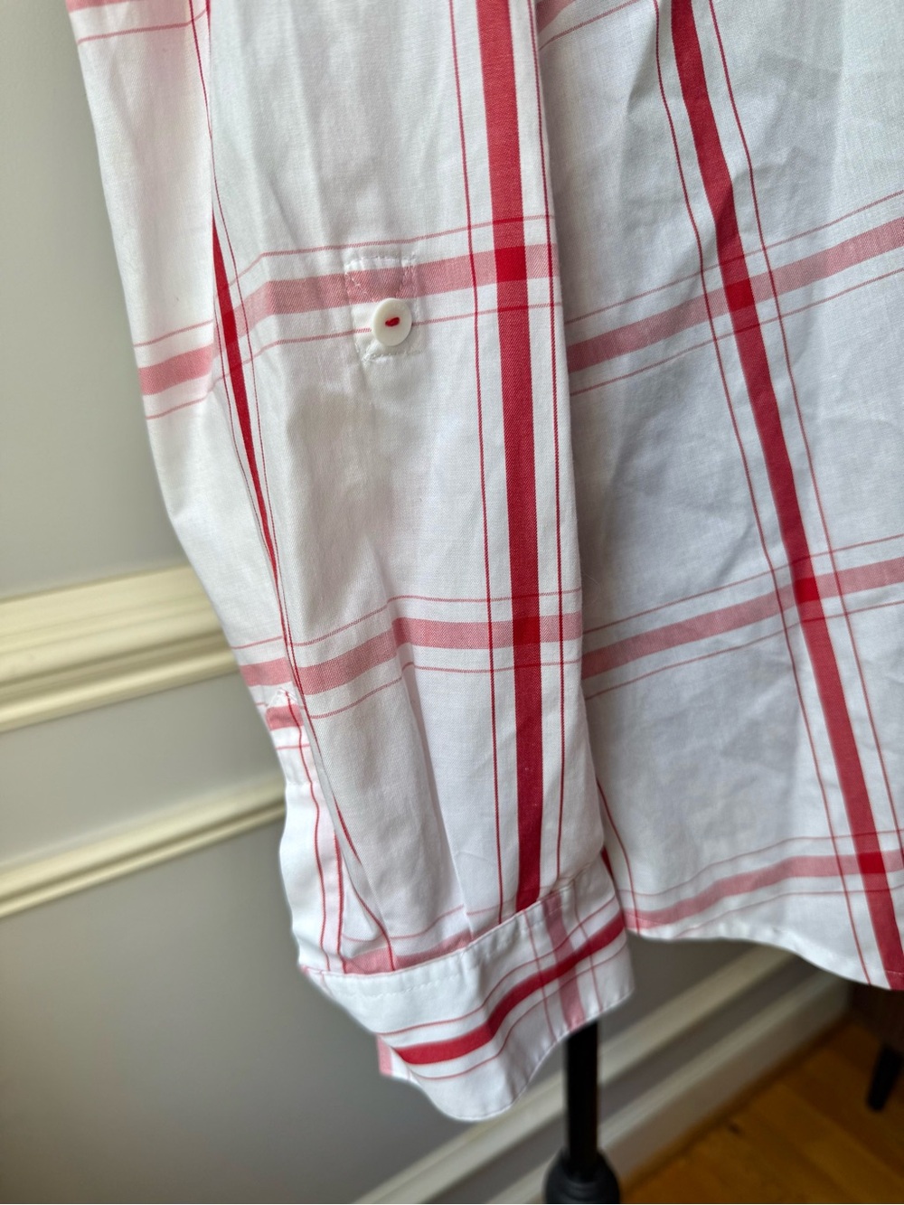 Foxcroft NYC Wrinkle Free Red White Plaid Button Front Long Sleeve Shirt 10 - Picture 5 of 10